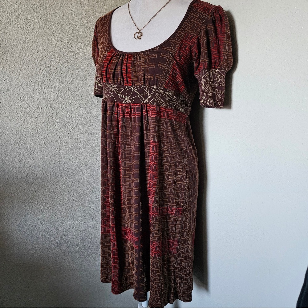 Custo Barcelona Repainted Brown Red Geometric Tie Back Dress